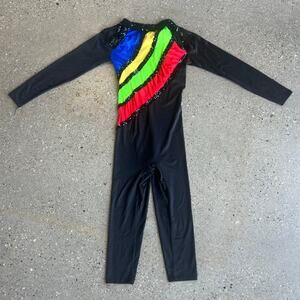 80s Multicolor Block Print Sequin Unitard Jumpsuit